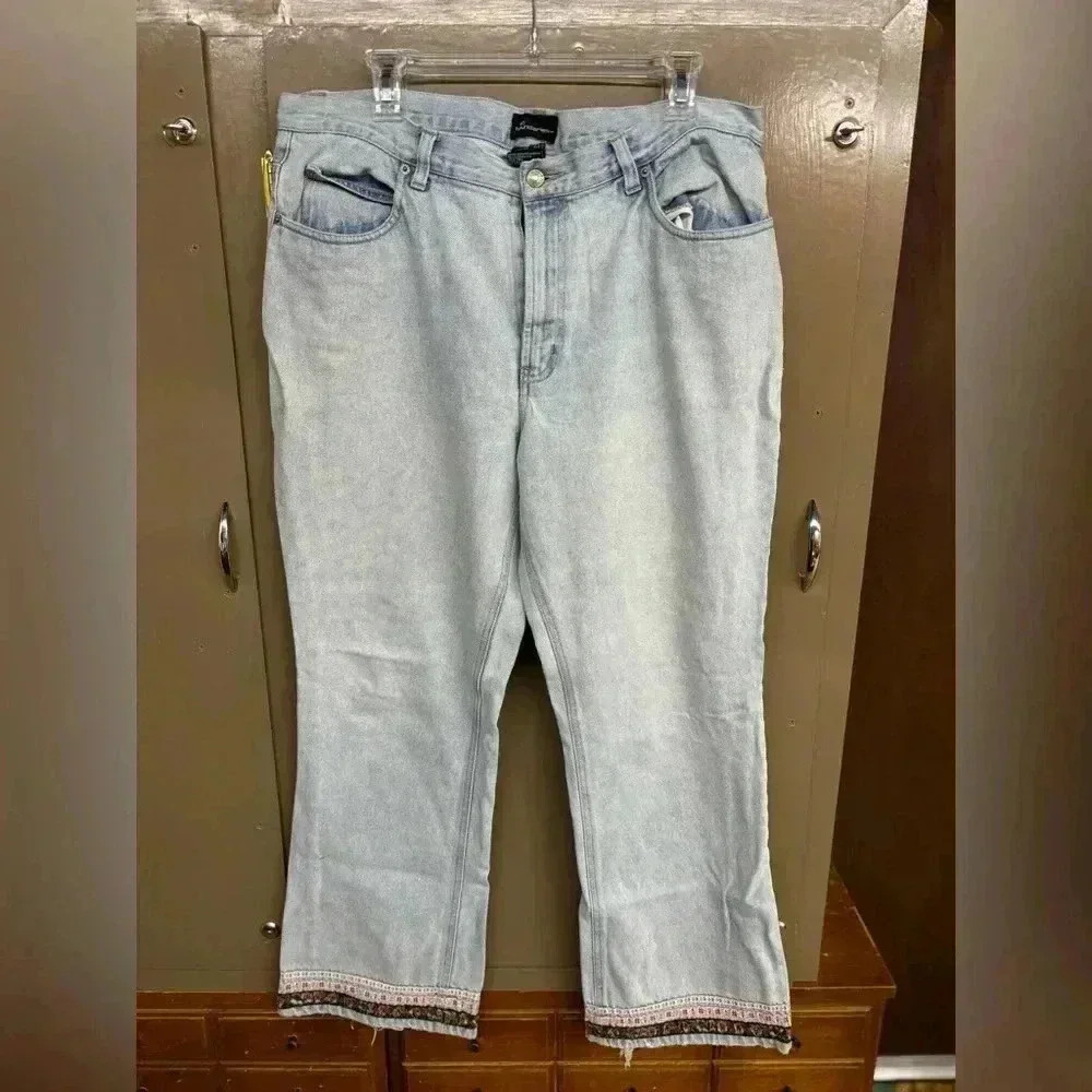 No Boundaries flared light denim jeans with ribbon detail